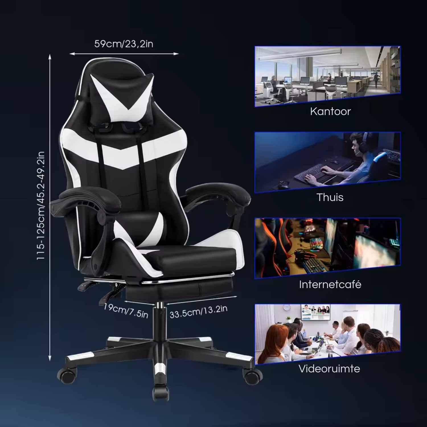 Cymira - Massage Gamingstoel voor Volwassenen met Lendensteun en Verstelbare Hoogte