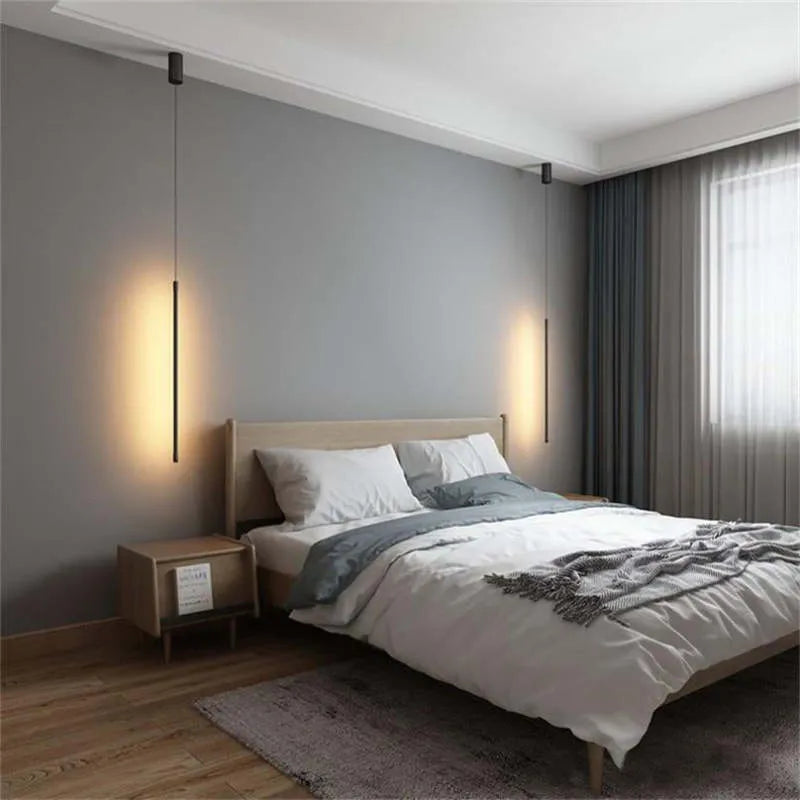 Lorencia - Czarna metalowa lampa wisząca liniowa minimalistyczny design
