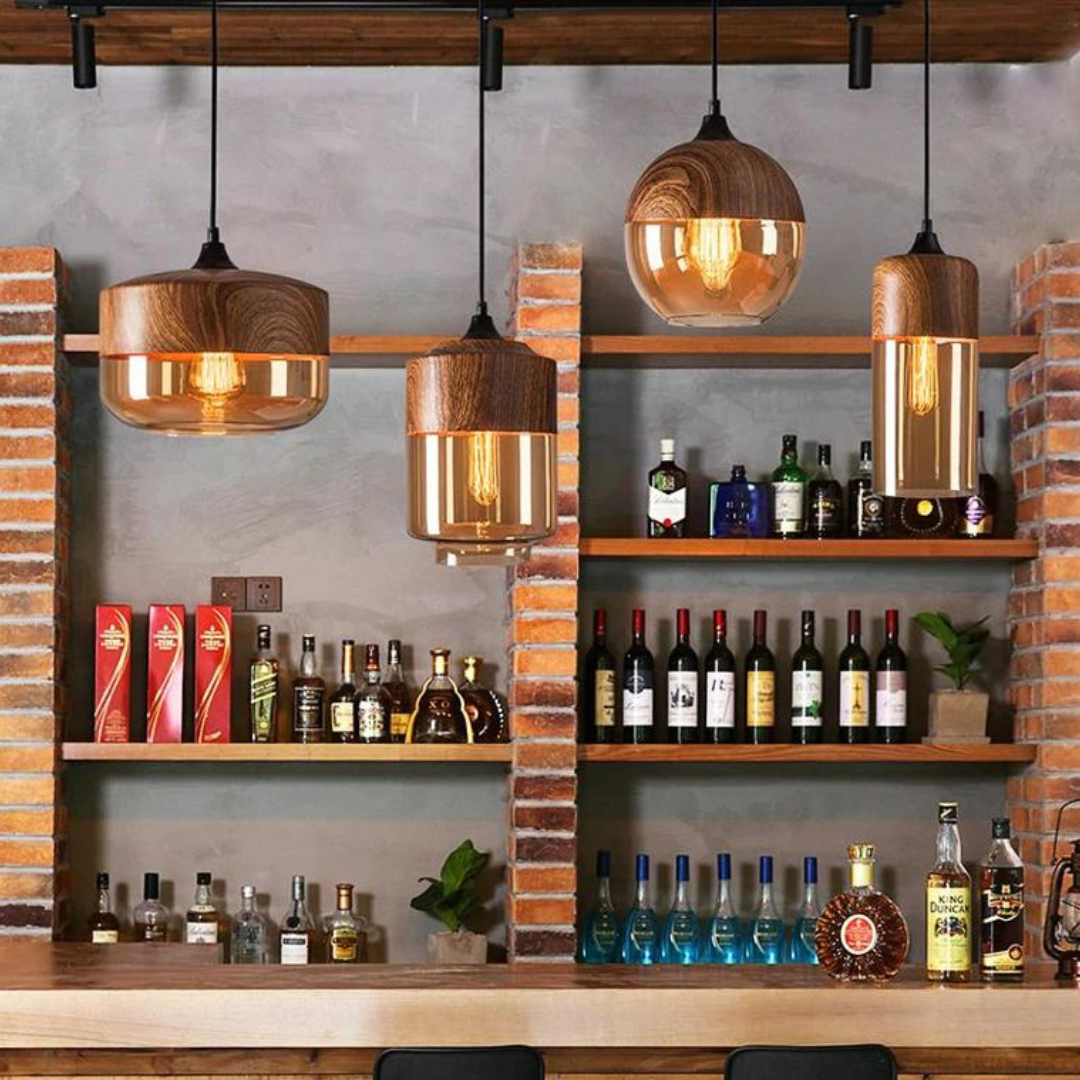 Viresta - Scandinavische Hanglamp van Hout en Getint Glas