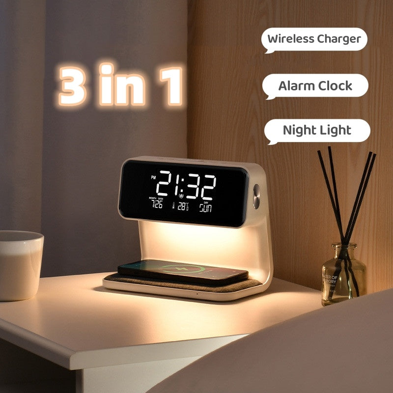 Isylenor – lampka nocna 3 w 1 z ładowarką bezprzewodową, budzikiem LCD i ściemnialną diodą LED