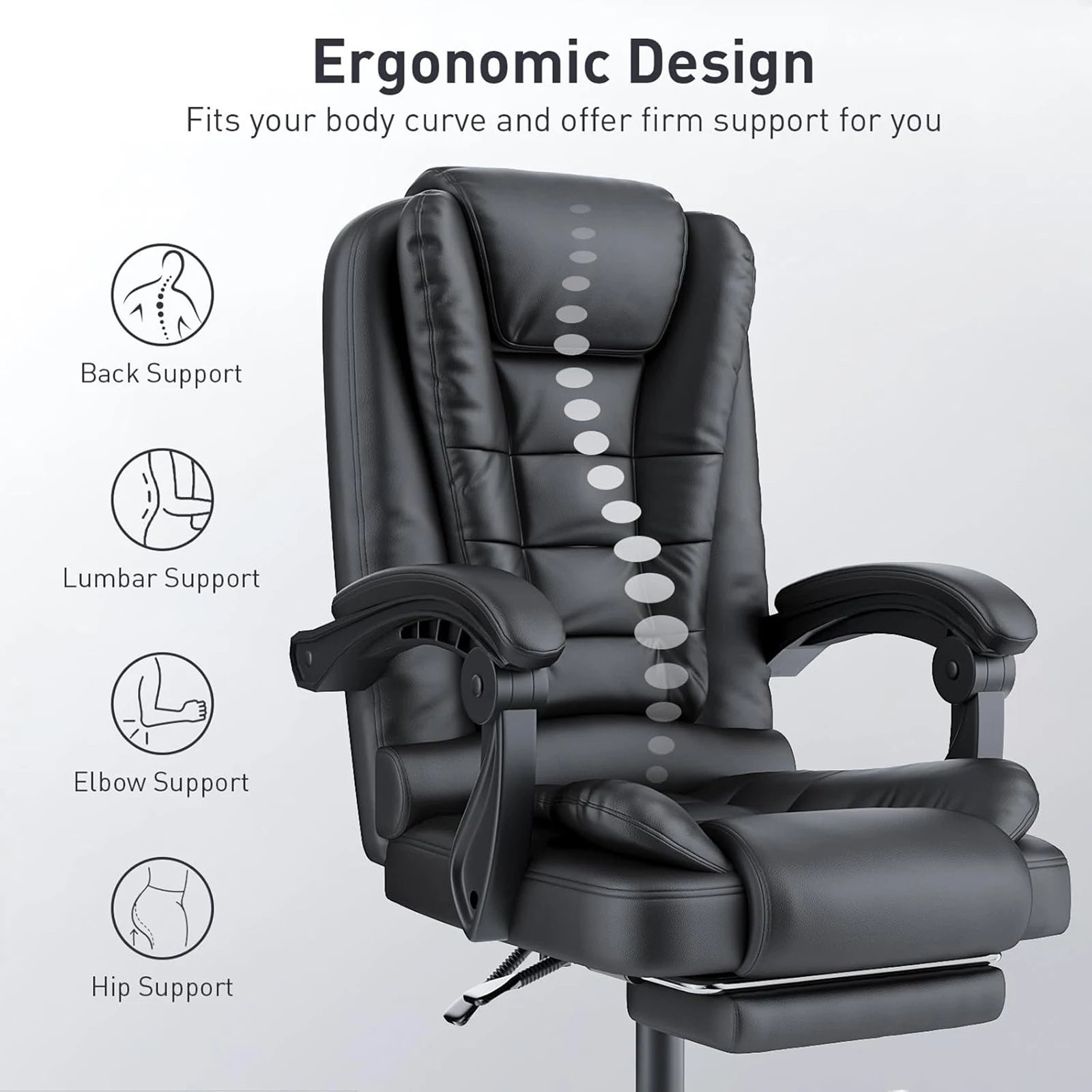 Viantra - Fotel biurowy z podnóżkiem i wysokim oparciem. Ergonomiczny fotel biurowy do domu.