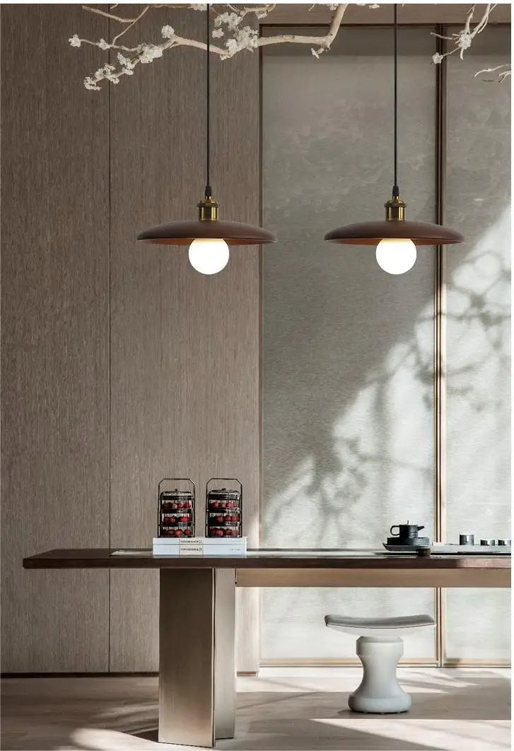 Marentis - Skandynawska drewniana lampa wisząca, lampa sufitowa LED ze szklanym motywem artystycznym