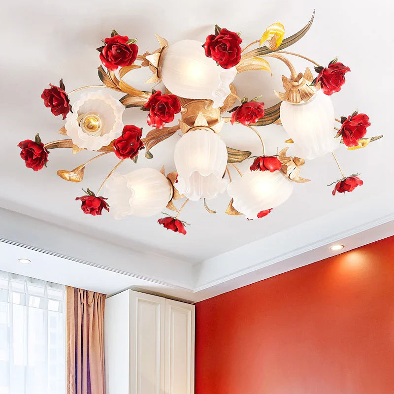Maia - Romantische Plafondlamp met Rode Roos