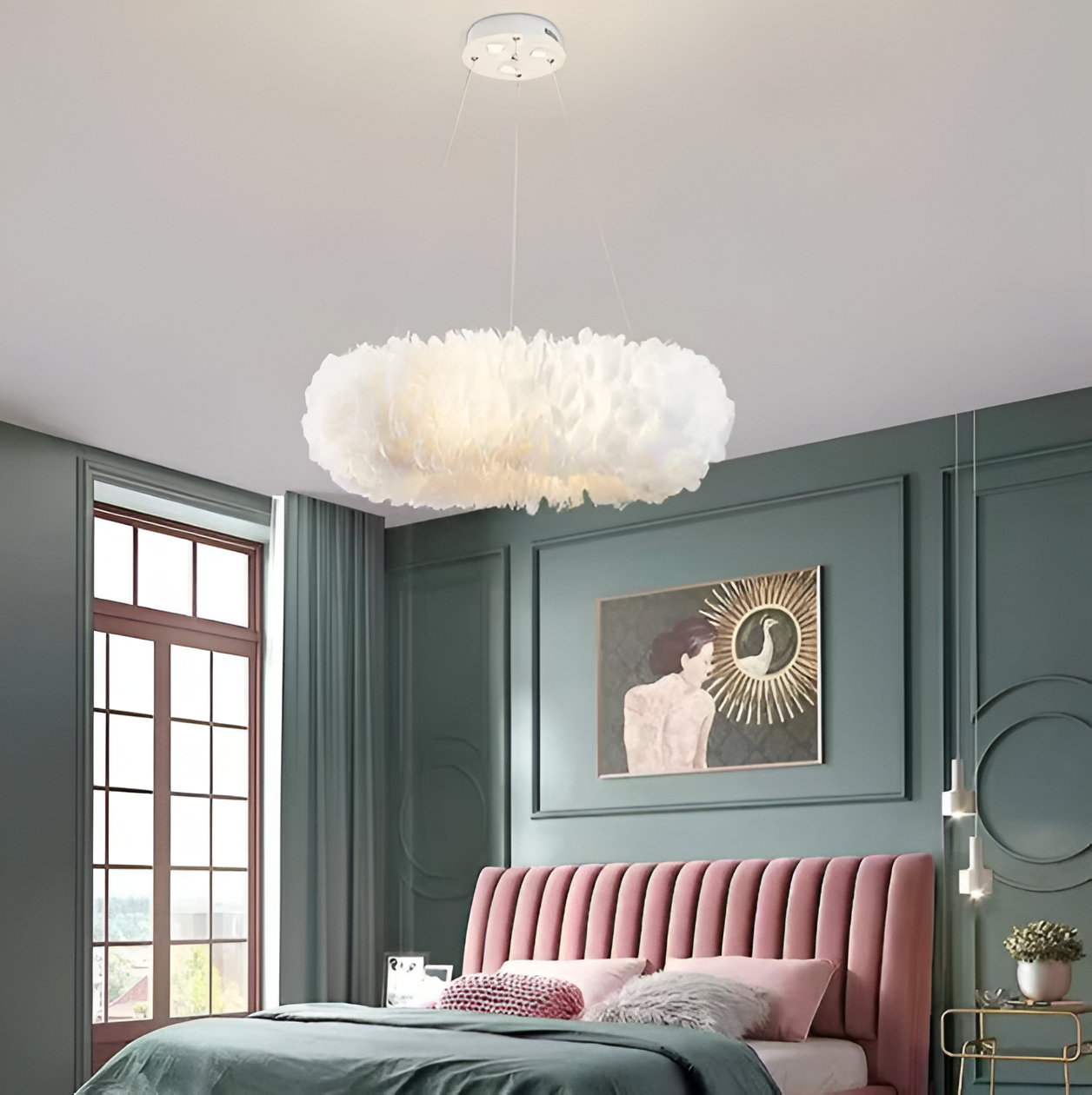 Velastrae - Luxe Witte Hanglamp in Cirkelvorm met Veren