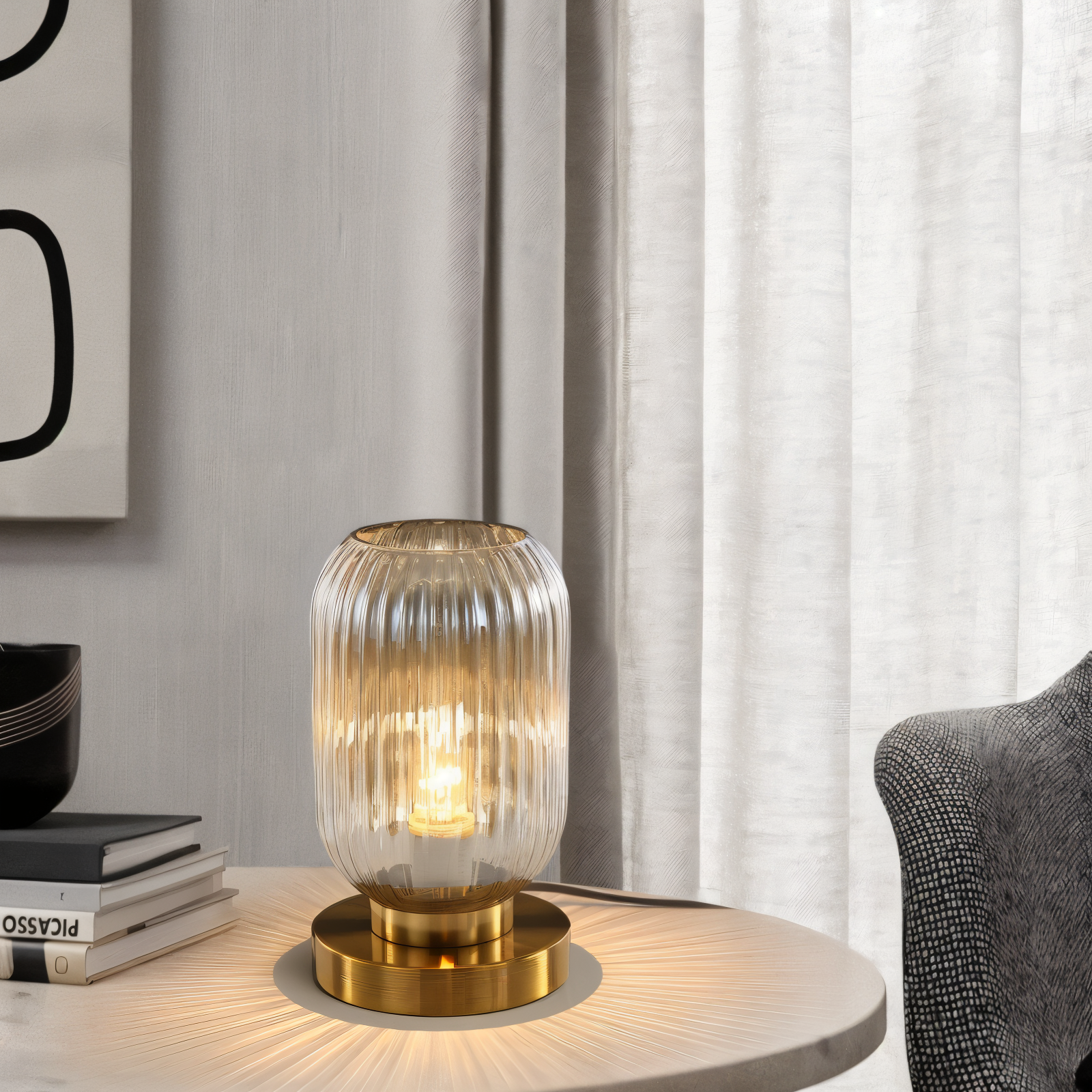 Oriantha - Noordse Tafellamp met Geribbeld Glas