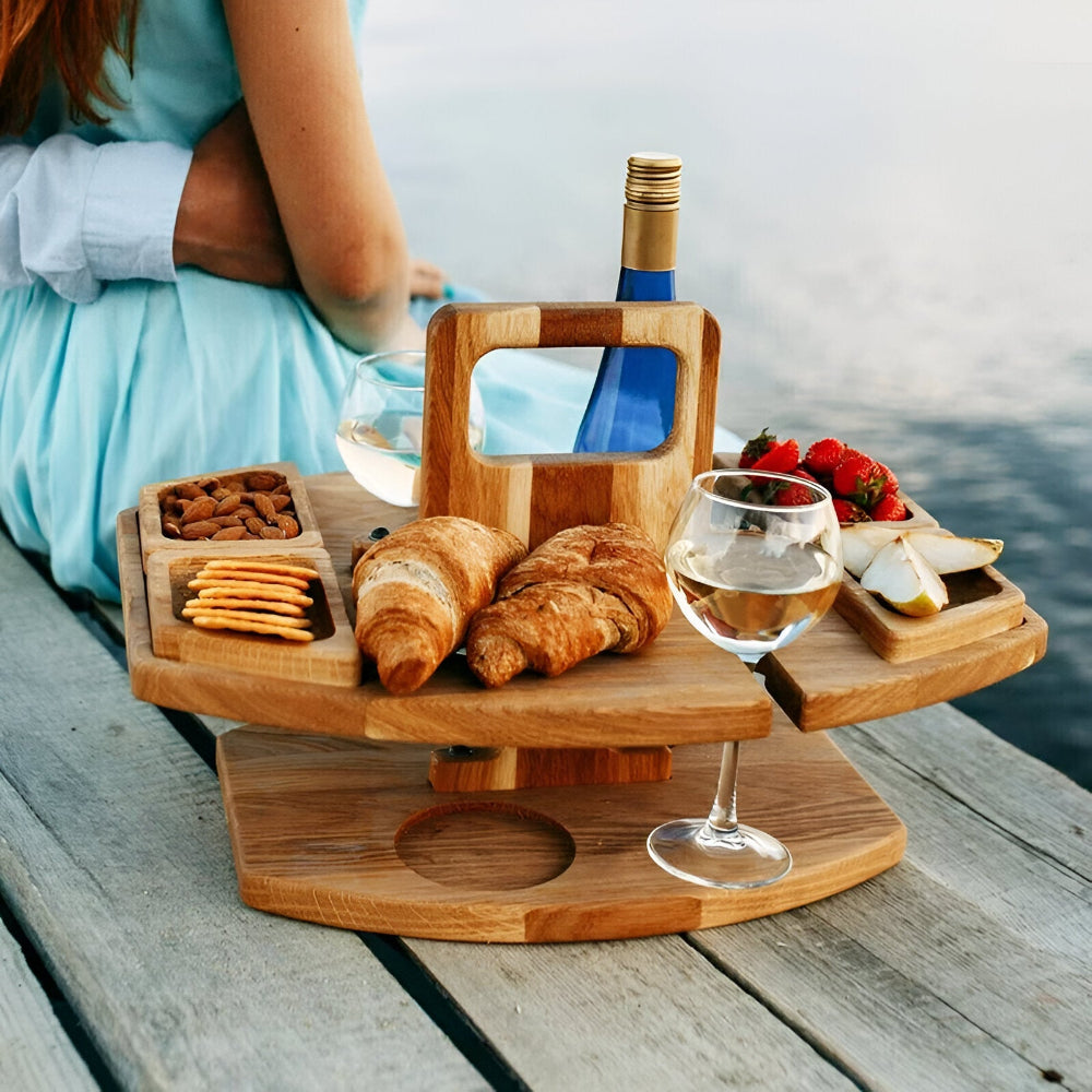 Dionara - Folding Wooden Picnic Table with Wine Holder