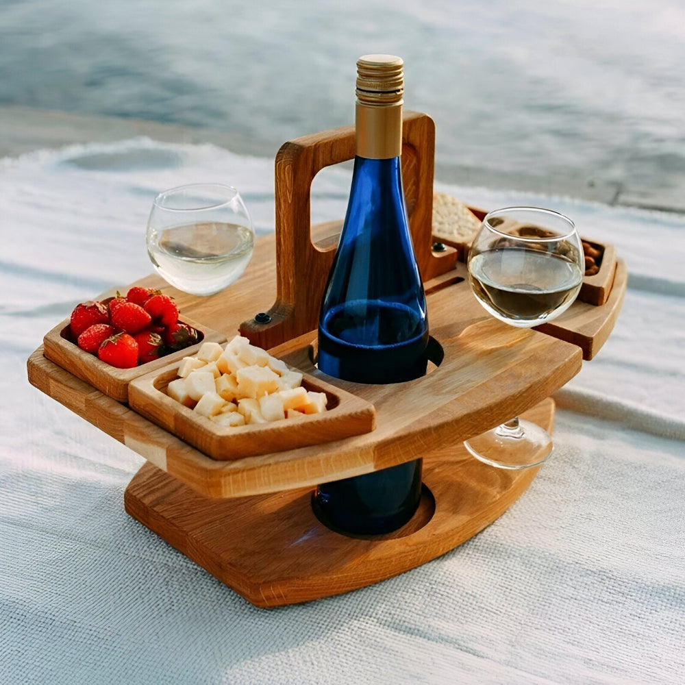 Dionara - Folding Wooden Picnic Table with Wine Holder