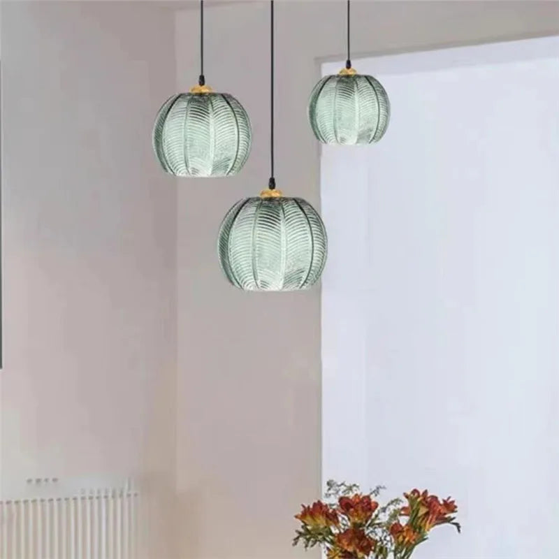 Noctylla - Scandinavische Glazen Hanglamp met Groen Bladpatroon