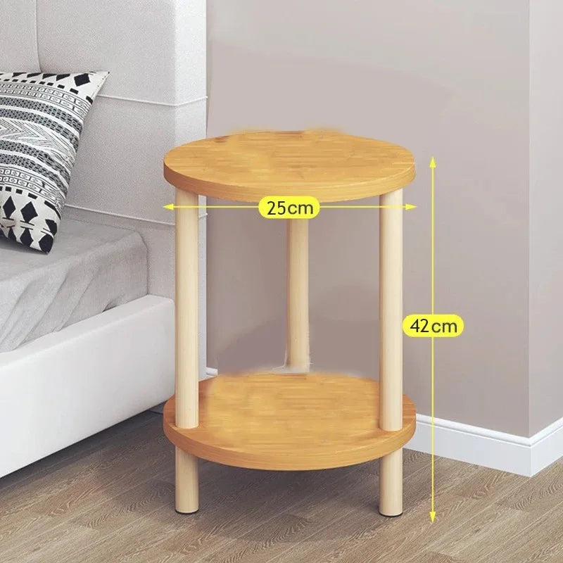 Olivyne - Houten Ronde Bijzettafel met Twee Lagen als Nachtkastje