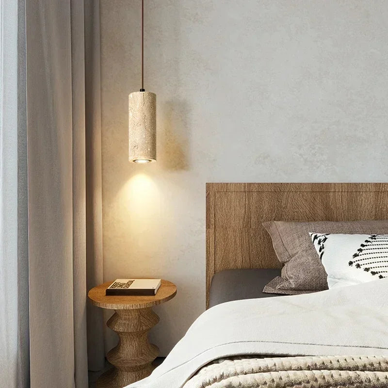 Thyraion - Moderne Cilindervormige Travertin LED Hanglamp in Lange Buisvorm