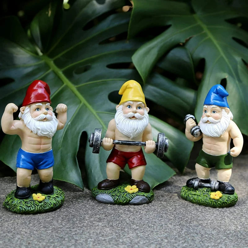 Phileia - Grappig Kabouter Beeldje van Hars als Gewichtheffer voor Tuindecoratie