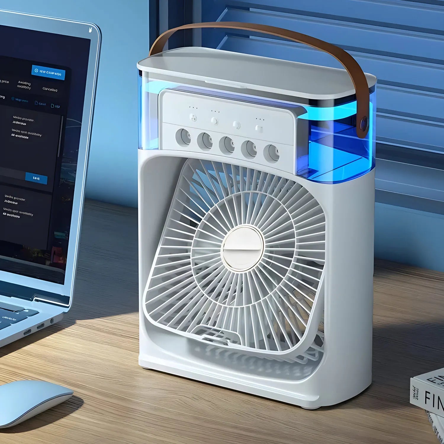 Venti - Mini 3 in 1 Draagbare LED Luchtbevochtiger – Ventilator, Aircooler, Humidifier