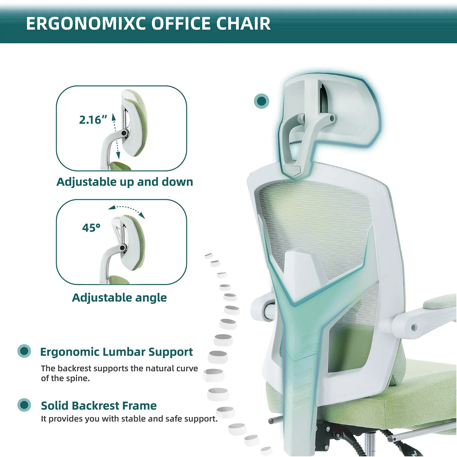 Nestor - Ergonomiczny, regulowany fotel bujany z siatki z podparciem lędźwiowym