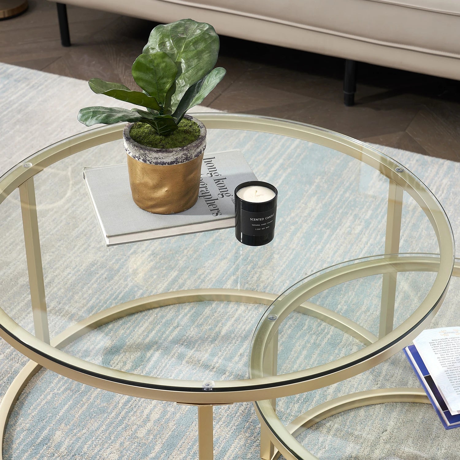 Caelanis - 2-in-1 Ronde Salontafel van Ijzer met Gehard Glas