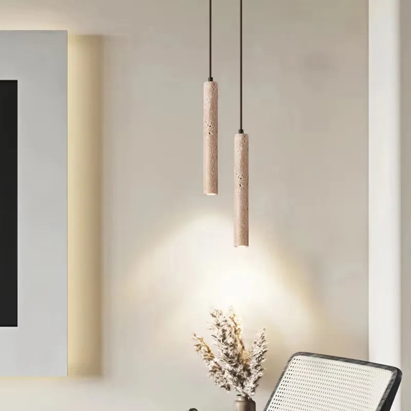 Thyraion - Moderne Cilindervormige Travertin LED Hanglamp in Lange Buisvorm