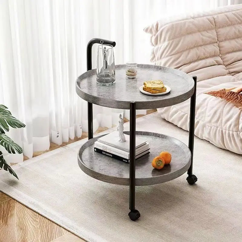 Floravelle - Two-Tier Wooden Side Table with Wheels