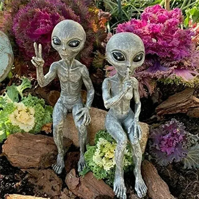 Aethra - Alien Beeld van Hars UFO Beeldje voor Tuindecoratie