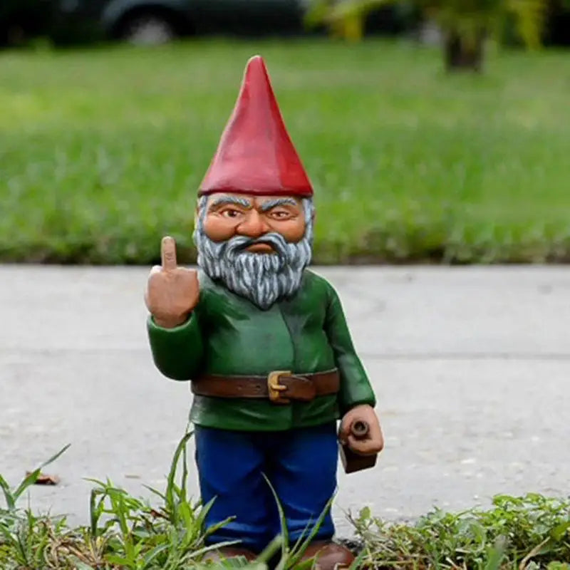 Cypria - Grappig Dronken Kabouter Beeldje met Middelvinger voor Tuin en Grasveld