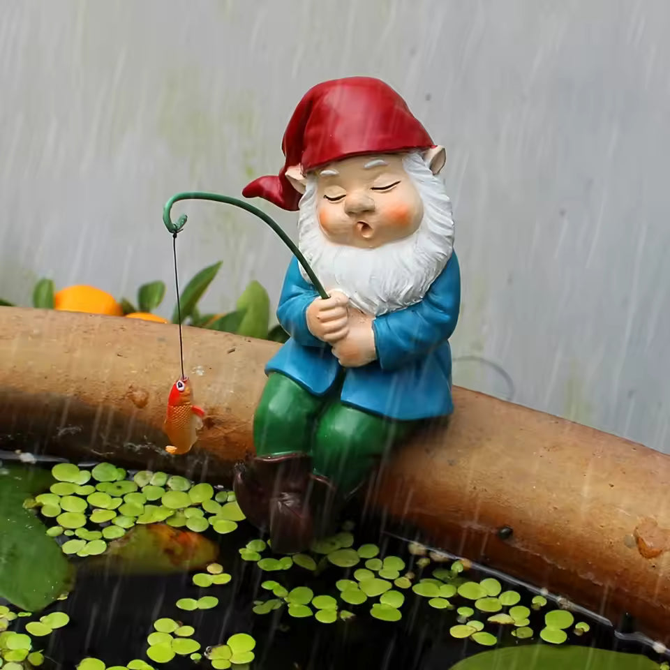 Ligeia - Kabouter met Hengel Hars Beeldje voor Tuin Binnen en Buiten Decoratie
