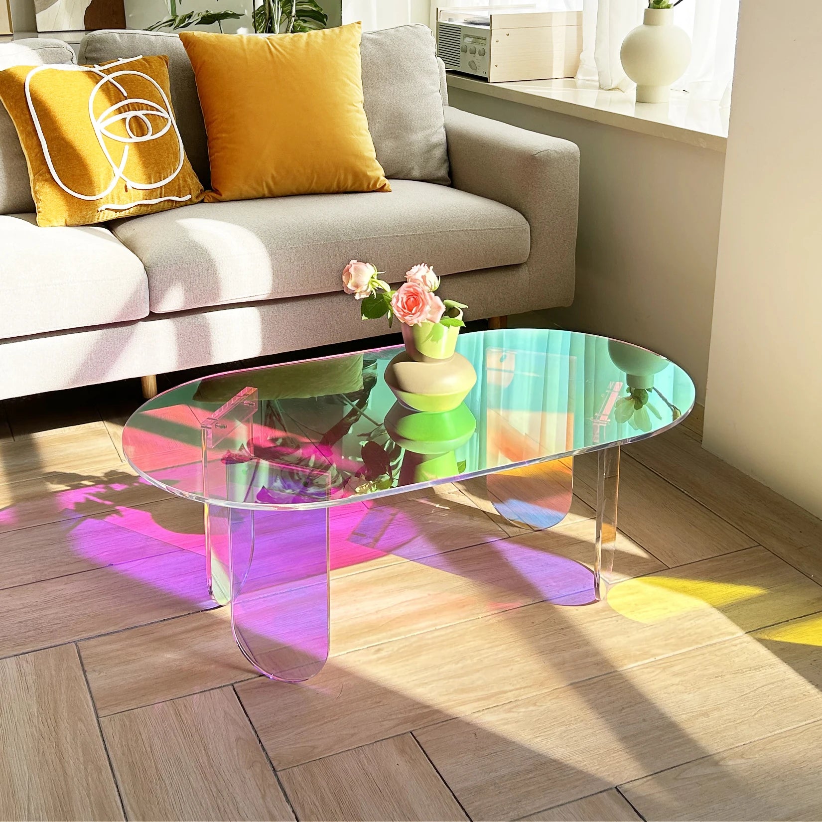 Elythos - Iridescente Acryl Salontafel als Kleurrijke Bijzettafel