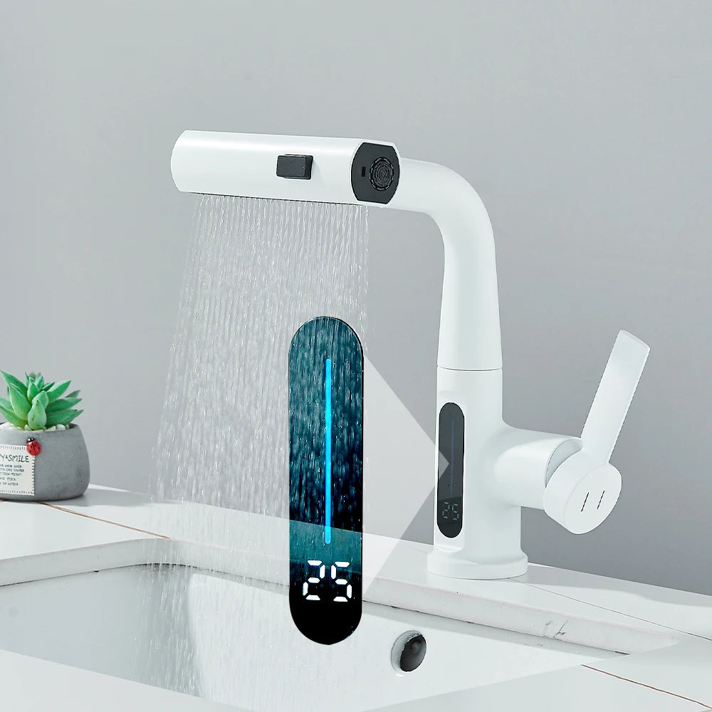 Nytheria - Waterval Badkamerkraan met Digitale Temperatuurweergave en Uittrekbare Tuit