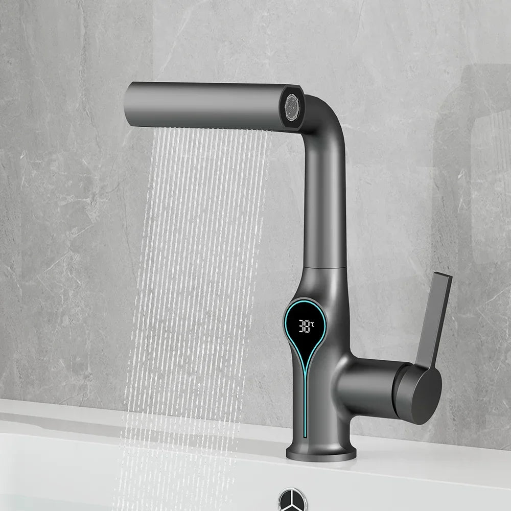 Solithena - Wastafelkraan met Watervalstraal Digitale Temperatuurweergave en Verstelbare Sproeier