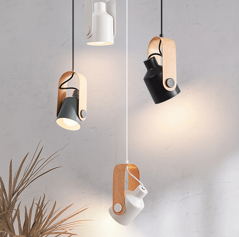 Lyrassa - Skandynawska lampa wisząca z metalu o wyglądzie drewna, minimalistyczny design